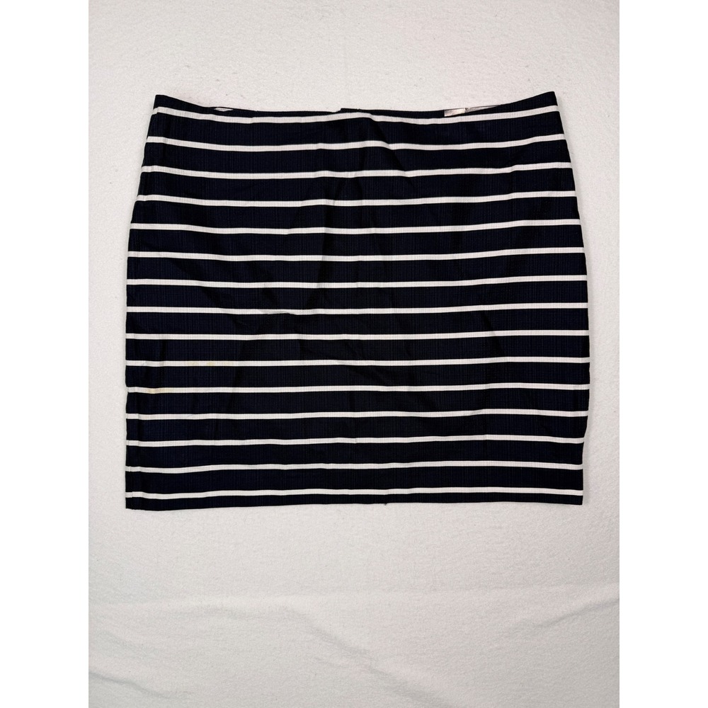 Banana Republic Mini Skirt Women 14 Navy Blue White Stripe Nautical Zip Back NEW